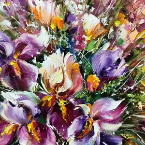 Large Abstract Flower Oil Painting Original Textured Flower Canvas Wall ...
