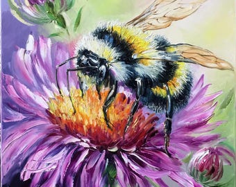 Bumble Bee Painting on Canvas: Honey Bee Themed Nursery Wall Art