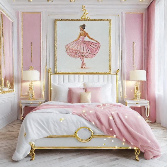 Pink and Gold Ballerina Painting Theme Nursery Ballet Painting Ballet Room Decor Pink Décor Dancing Ballerina Framed Art Painting Gift Girls