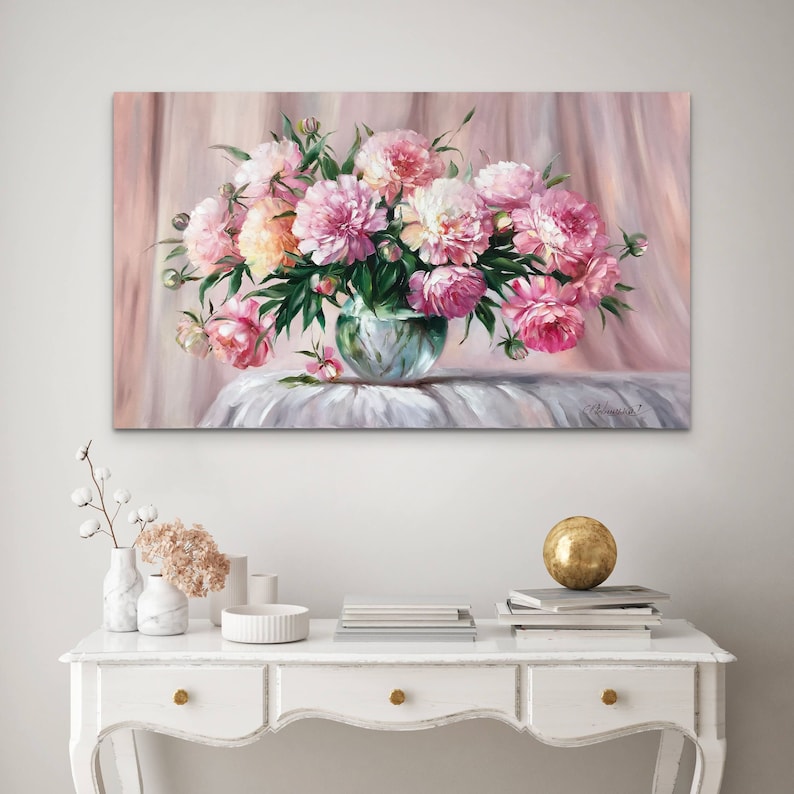 Peony Bouquet Painting Original Art Work Pink Flowers Painting - Etsy