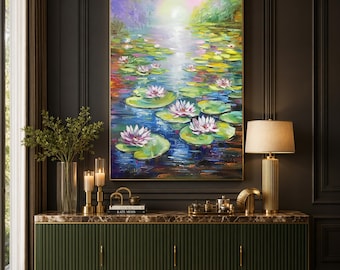 クロード・モネの絵画 オリジナル睡蓮の池のアート ピンクの蓮の花の