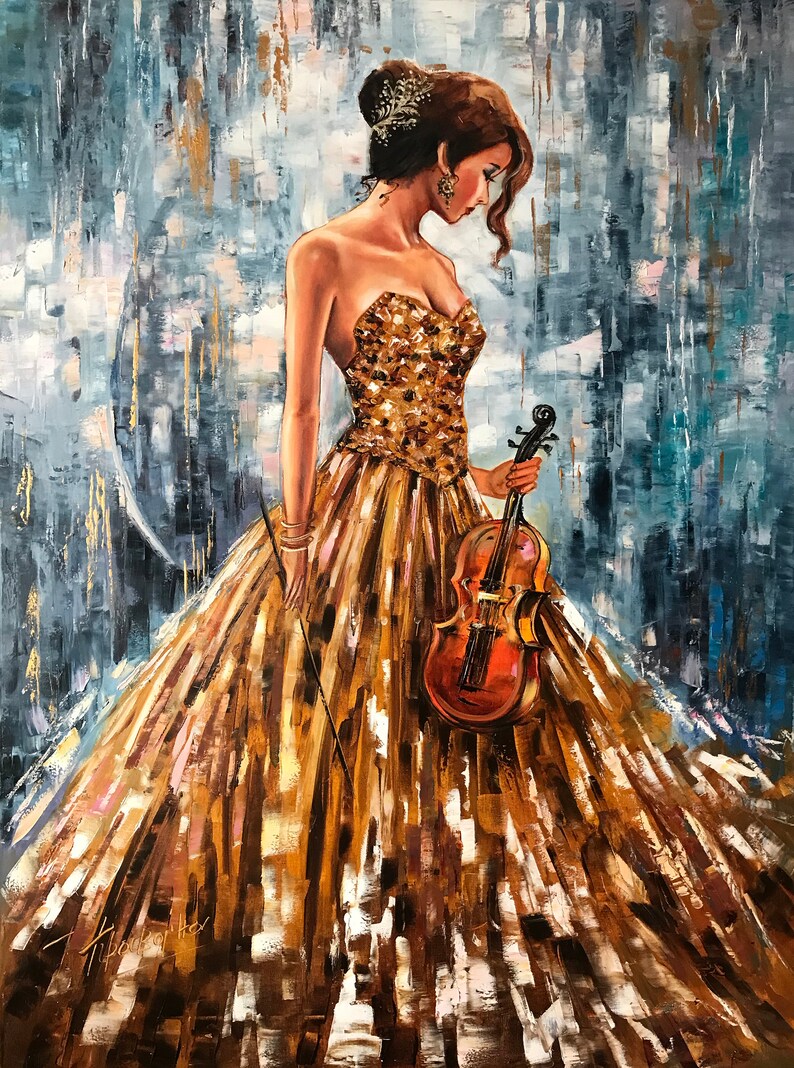 Gorgeous Girl With Violin Oil Painting Abstract Woman Wall Art - Etsy