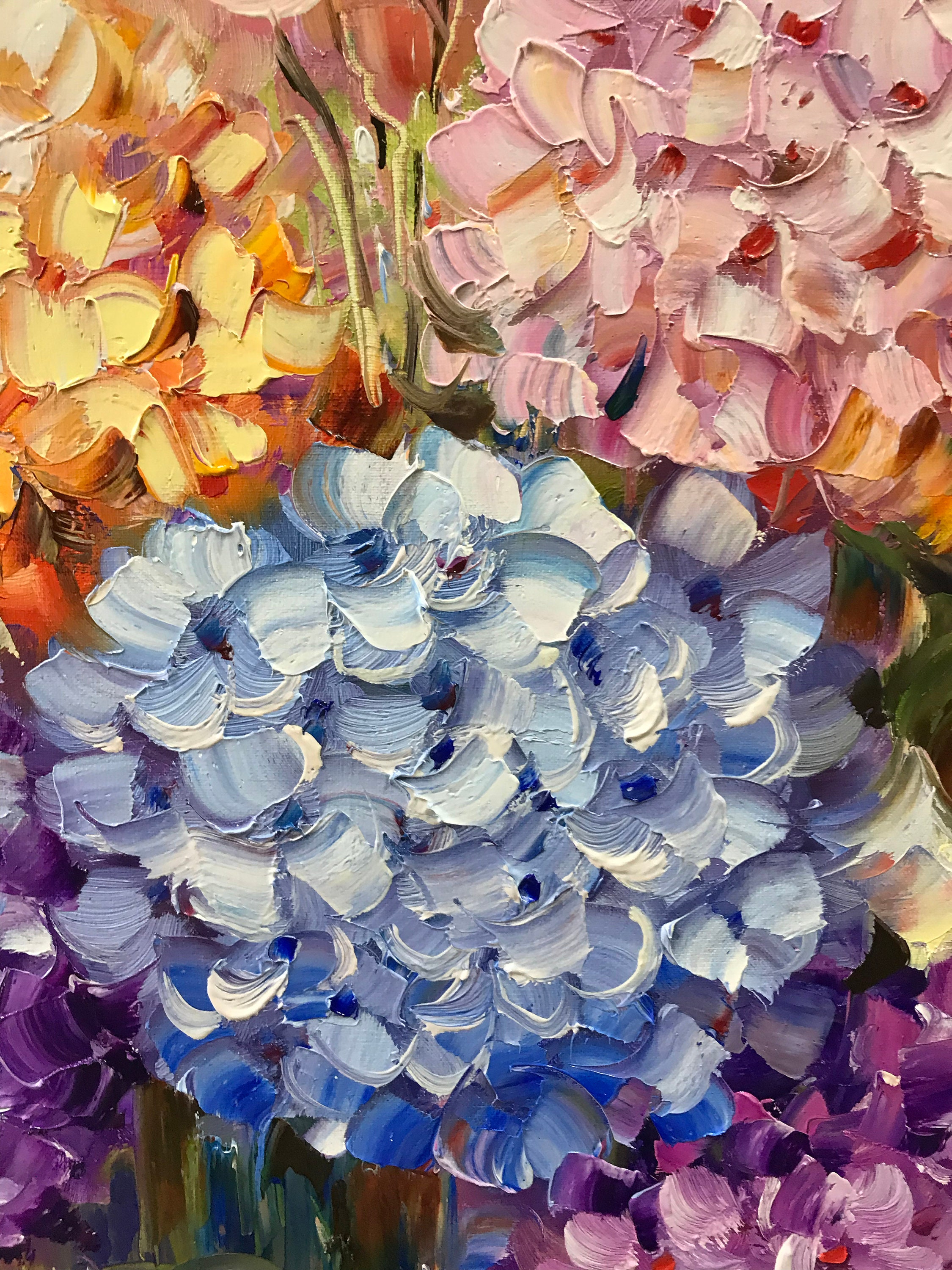 油絵 絵画 【Hydrangea】 hydrangea】F10 絵画 油絵 キャンバス 青 ブルー 花 フラワー 花