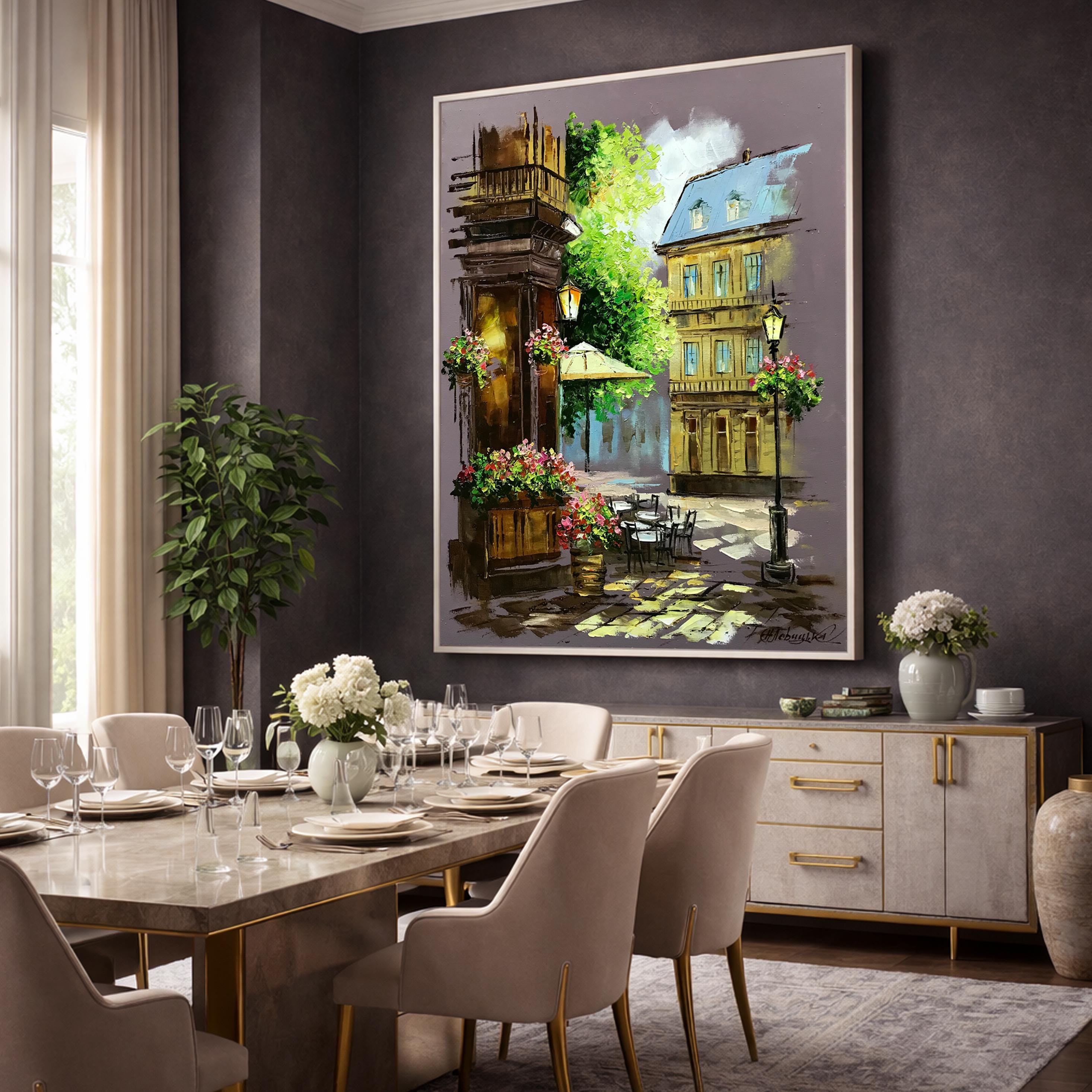 Paris Street Painting on Canvas French Cafe Oil Painting Original