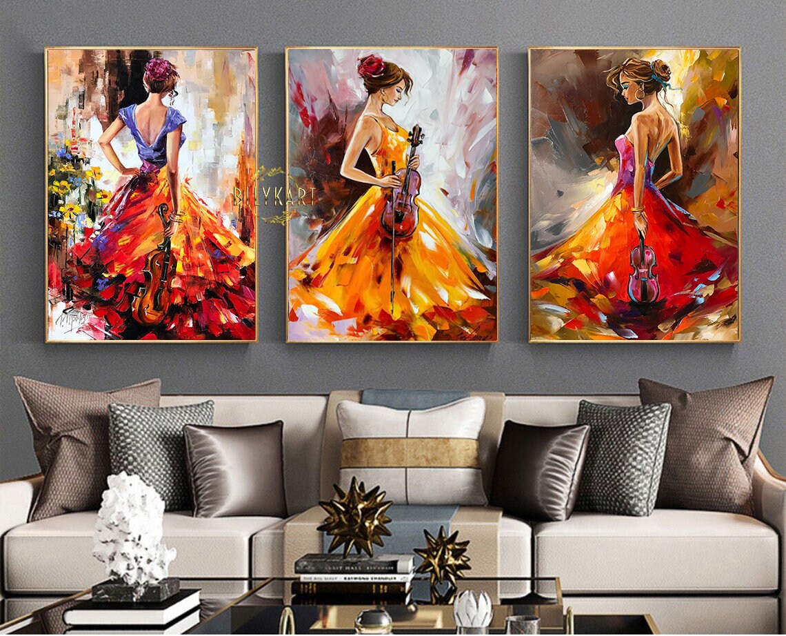 Three Girl Paintings on Canvas Set of 3 Wall Art Framed Colorful Matching  Oil Paintings Abstract Woman Art Luxury Paintings 3 Piece Wall Art 