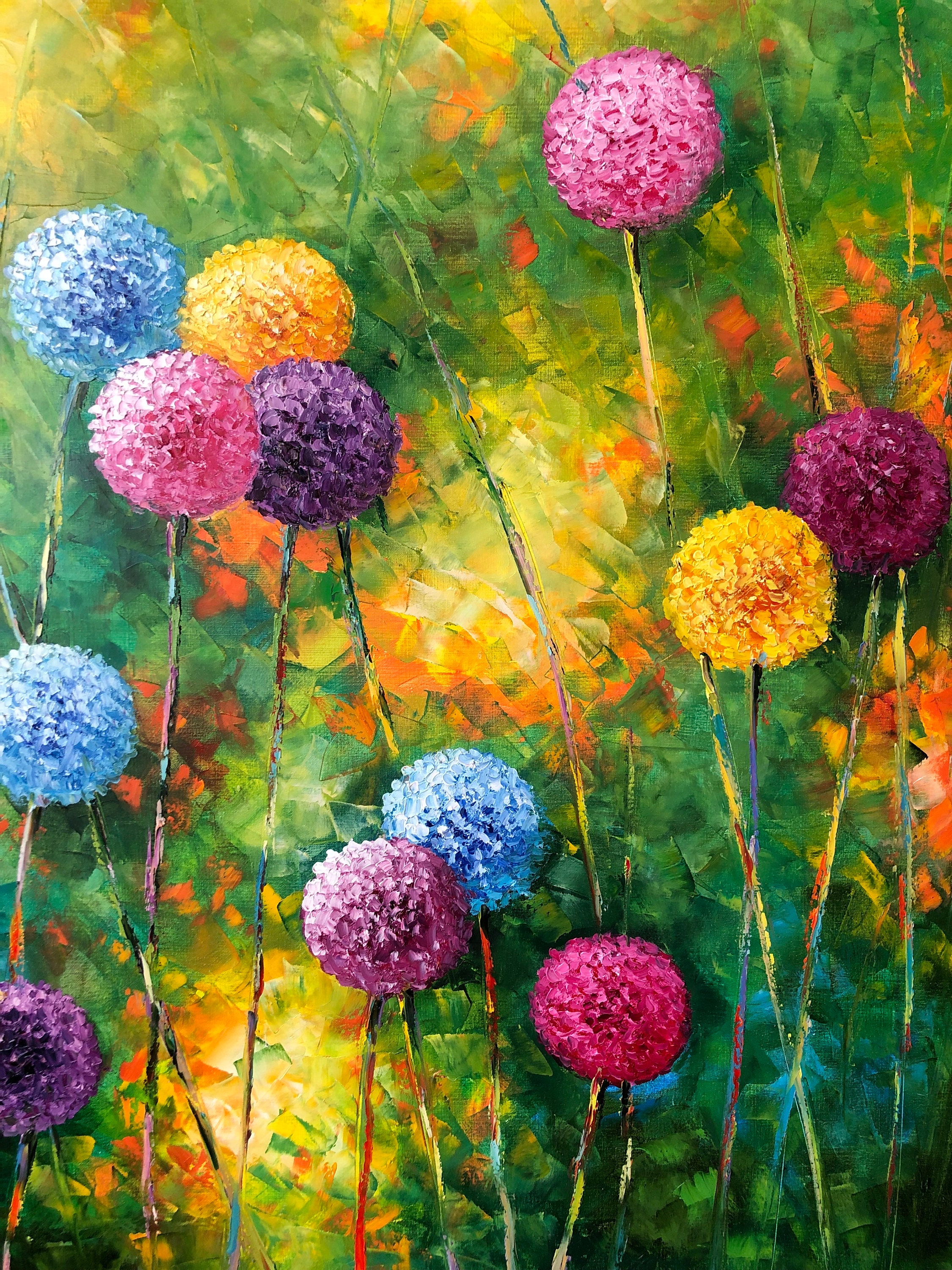 Acrylic dandelion painting of wildflowers small wall decor