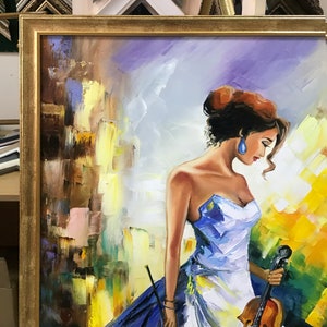 Lady With Violin Oil Painting Original Women 36x48 Canvas Wall Art Girl ...