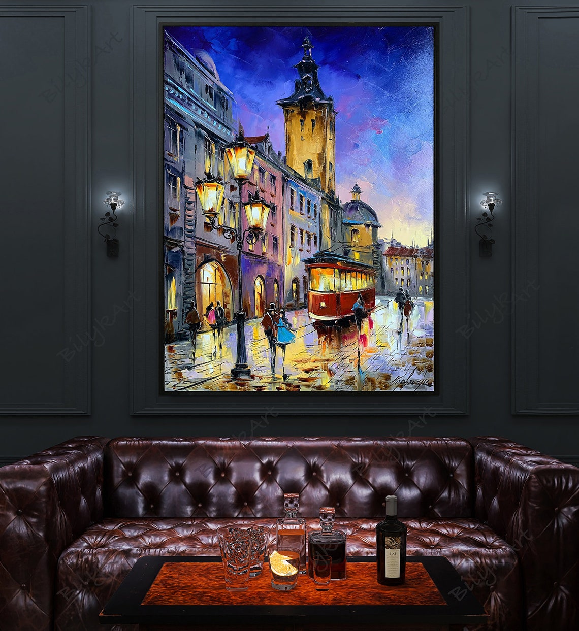 Night City Oil Painting Original City Street Scene Painting Cityscape ...