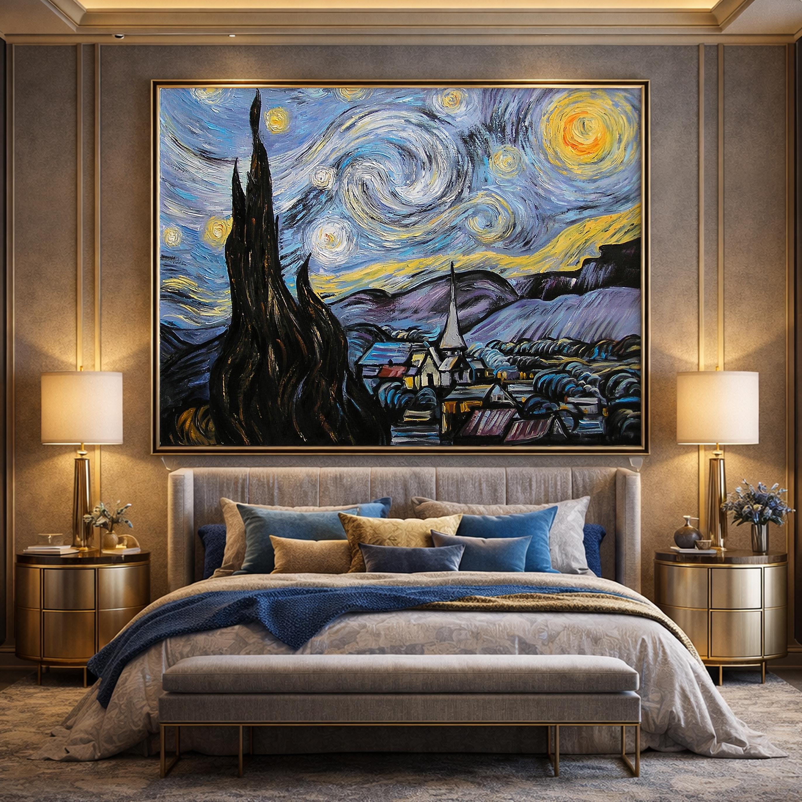 ゴッホの星月夜絵画 オリジナル キャンバスに描かれた星月夜絵画