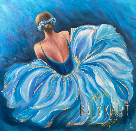 抽象的なバレリーナの油絵オリジナルの青いバレリーナの壁アート 抽象的なバレリーナの油絵オリジナルの青いバレリーナの壁アート