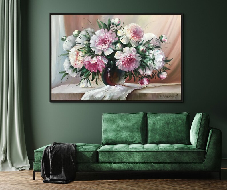 Large Floral Oil Painting Original Pink Peonies Wall Art Earth - Etsy