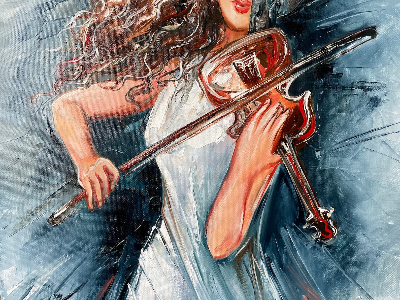 Woman Playing Violin Oil Painting Original Hand Made Artwork, Musician ...