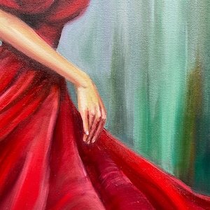 Lady in Red Dress Oil Painting Original Elegant Woman Painting ...