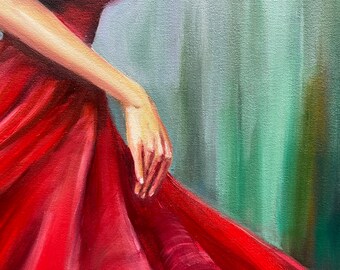 Lady in Red Dress Oil Painting Original Abstract Modern Woman Painting  Green and Red Wall Art Beautiful Painting of Woman Elegant Modern Art - Etsy