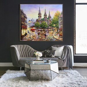Large City Scene Oil Painting Original European City Wall Art Colourful ...