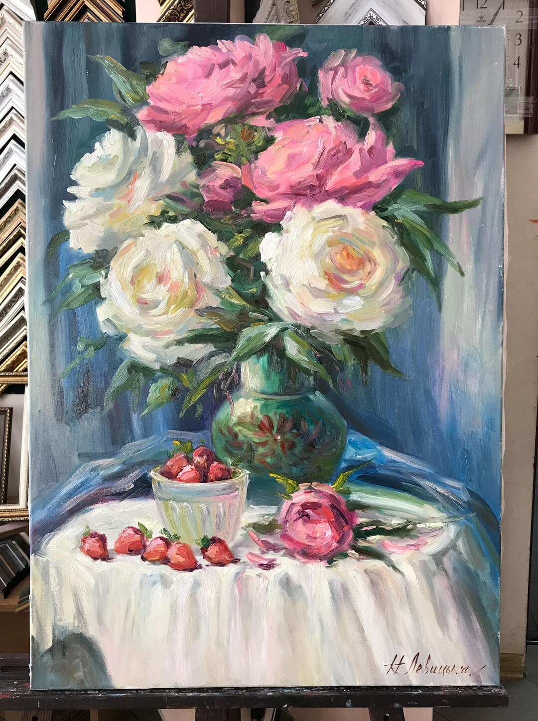 Still Life Roses Painting Original Bouquet of Flowers in Vase Oil ...