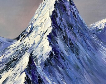 キャンバスに描かれたエベレストの絵画、ヒマラヤ山脈の絵画、ブルー
