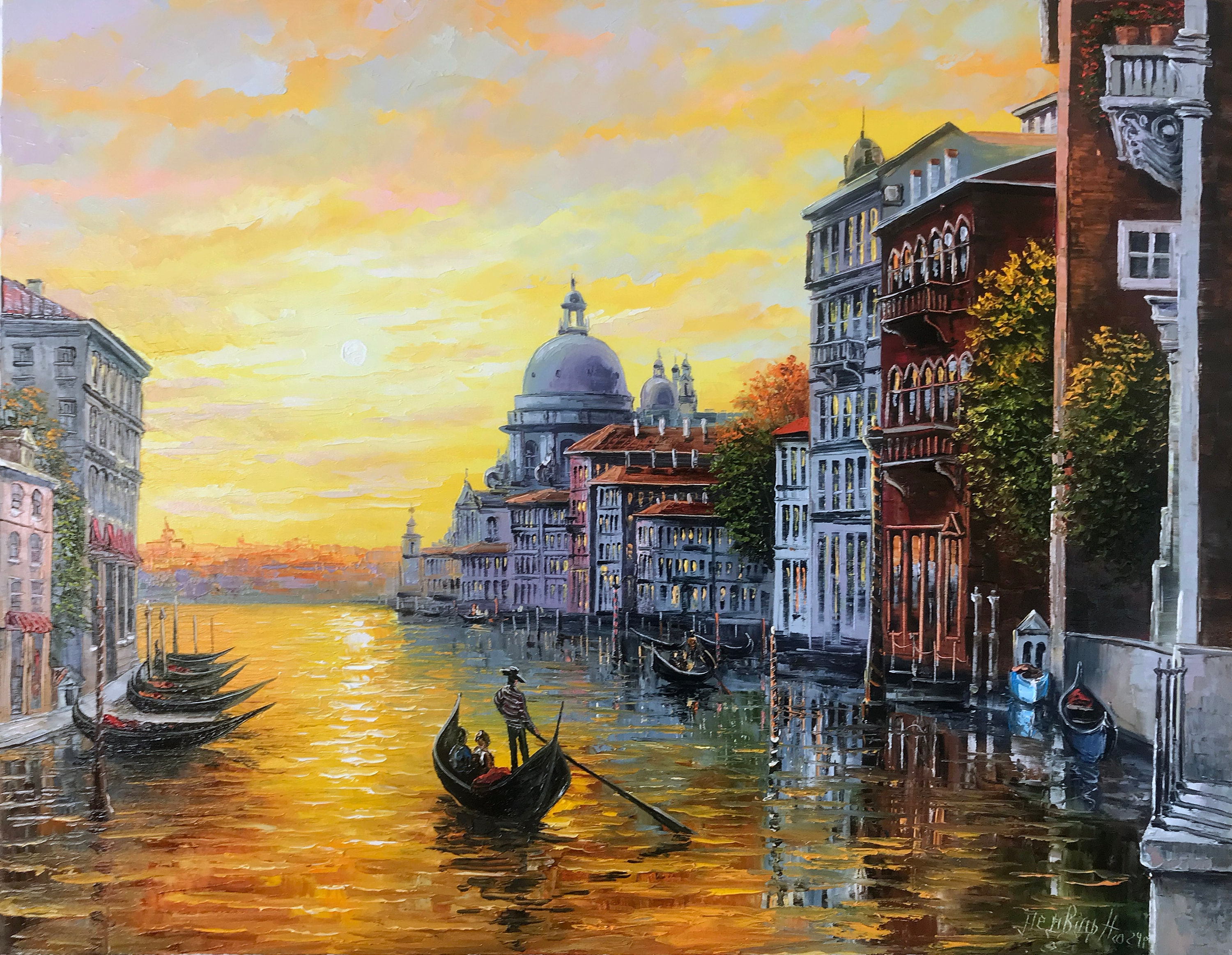 【真作】絵画　油彩4号　ベニス風景　ヴェネツィア風景画　海と教会の風景　X27 真作】絵画 油彩4号 ベニス風景 ヴェネツィア風景画 海と教会の風景