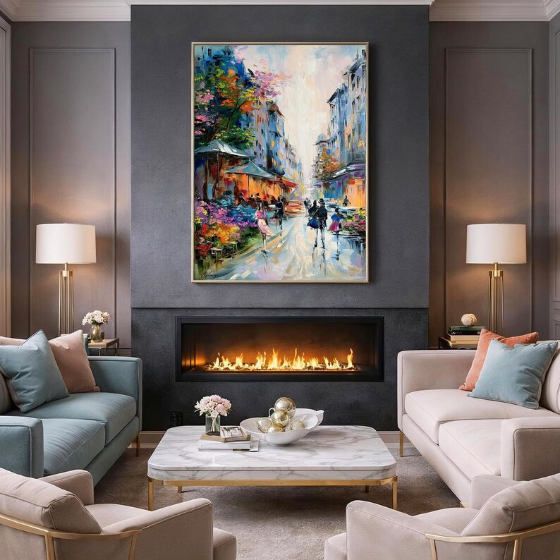 Large Paris Oil Painting Original Paris Street Scene Painting Romantic Paris Cafe Art Paris Flower Market Artwork Romantic Couple Wall Art image 6