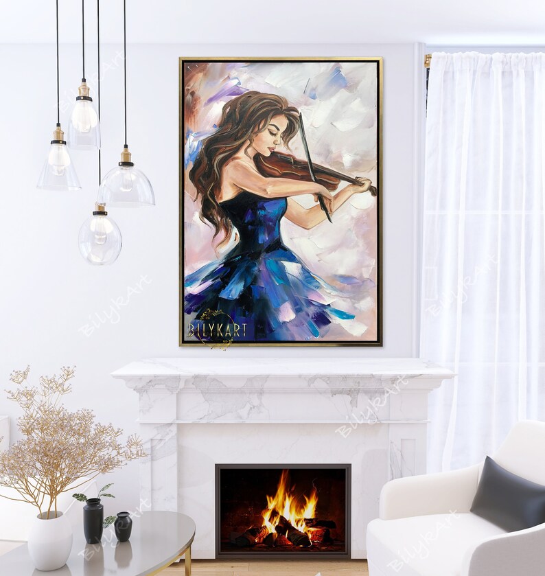 Beautiful Woman With Violin Oil Painting Abstract Girl Wall - Etsy