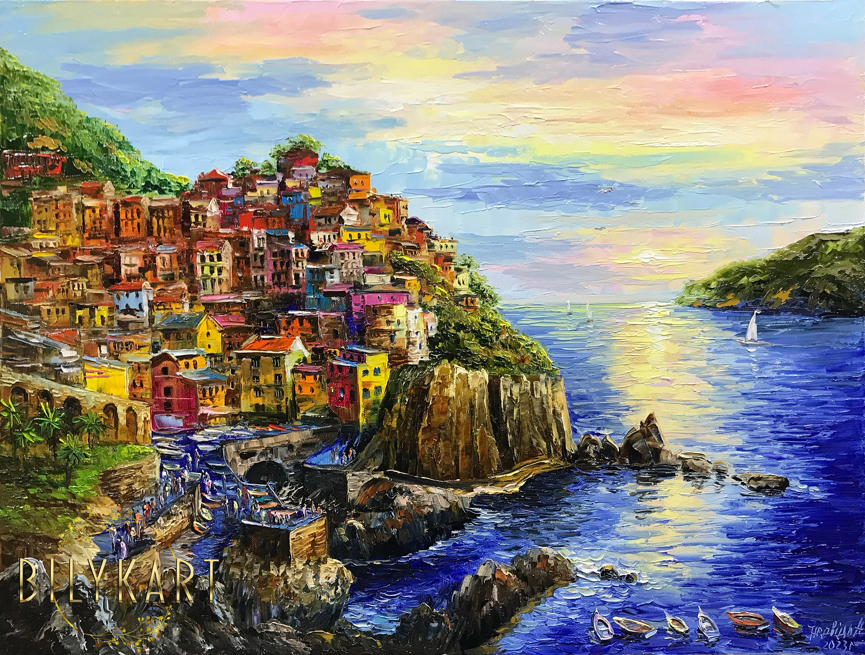 Manarola Cinque Terre Painting: Italy Oil Painting, Large Italian