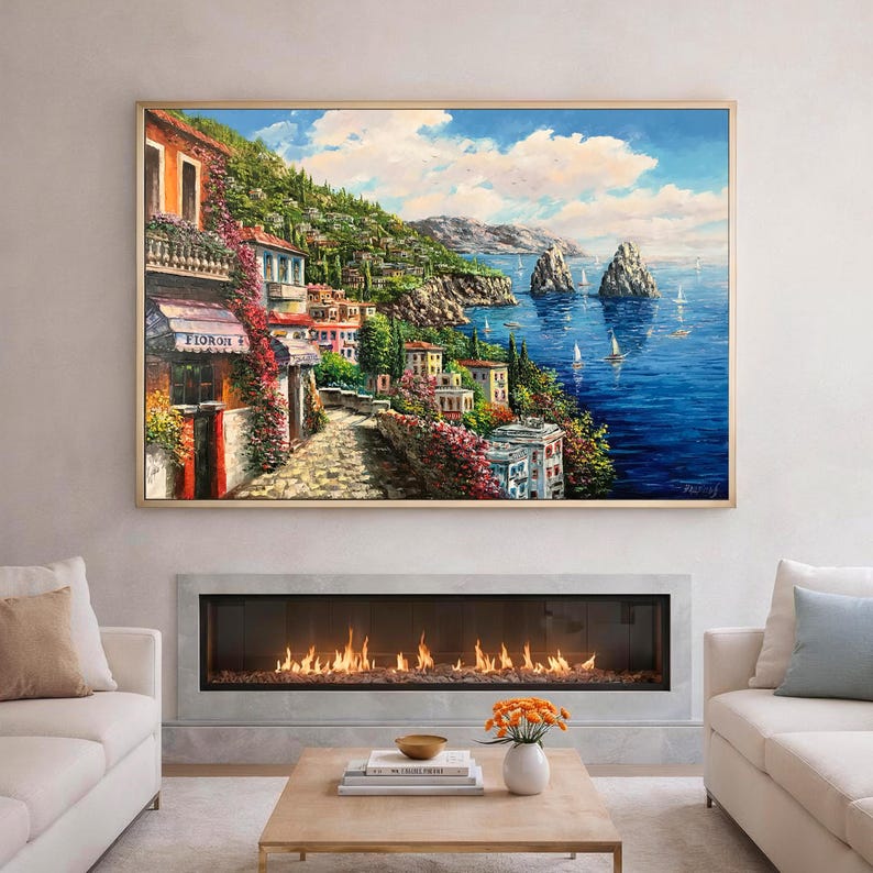 Capri Italy Oil Painting Original Amalfi Coast Painting on Canvas The Most Beautiful Italy Coastal Towns Cities Villages Paintings for Sale image 3