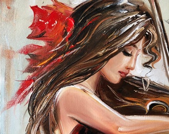油絵バイオリンを弾く女ベッドルームの装飾絵画 imgrc0081388791.jpg