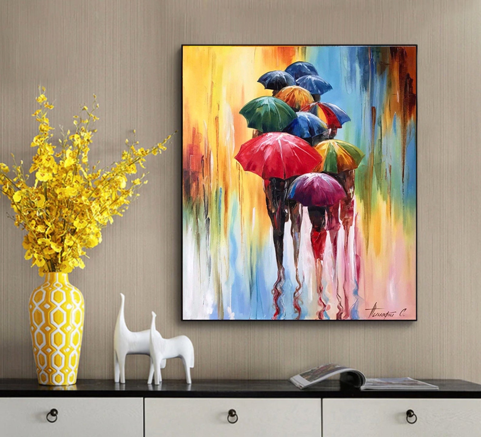 70 x 90 cm Wall Decor Original Painting OOAK Acrylic Painting Abstract Art Free Style Painting Autumn Forest H 28x W 35