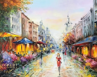 Vibrant Cityscape Painting Original French Street Scene