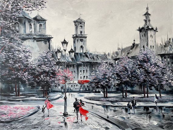 絵画 パリ フランス 風景画 パリの愛の油絵 オリジナルフランス油絵