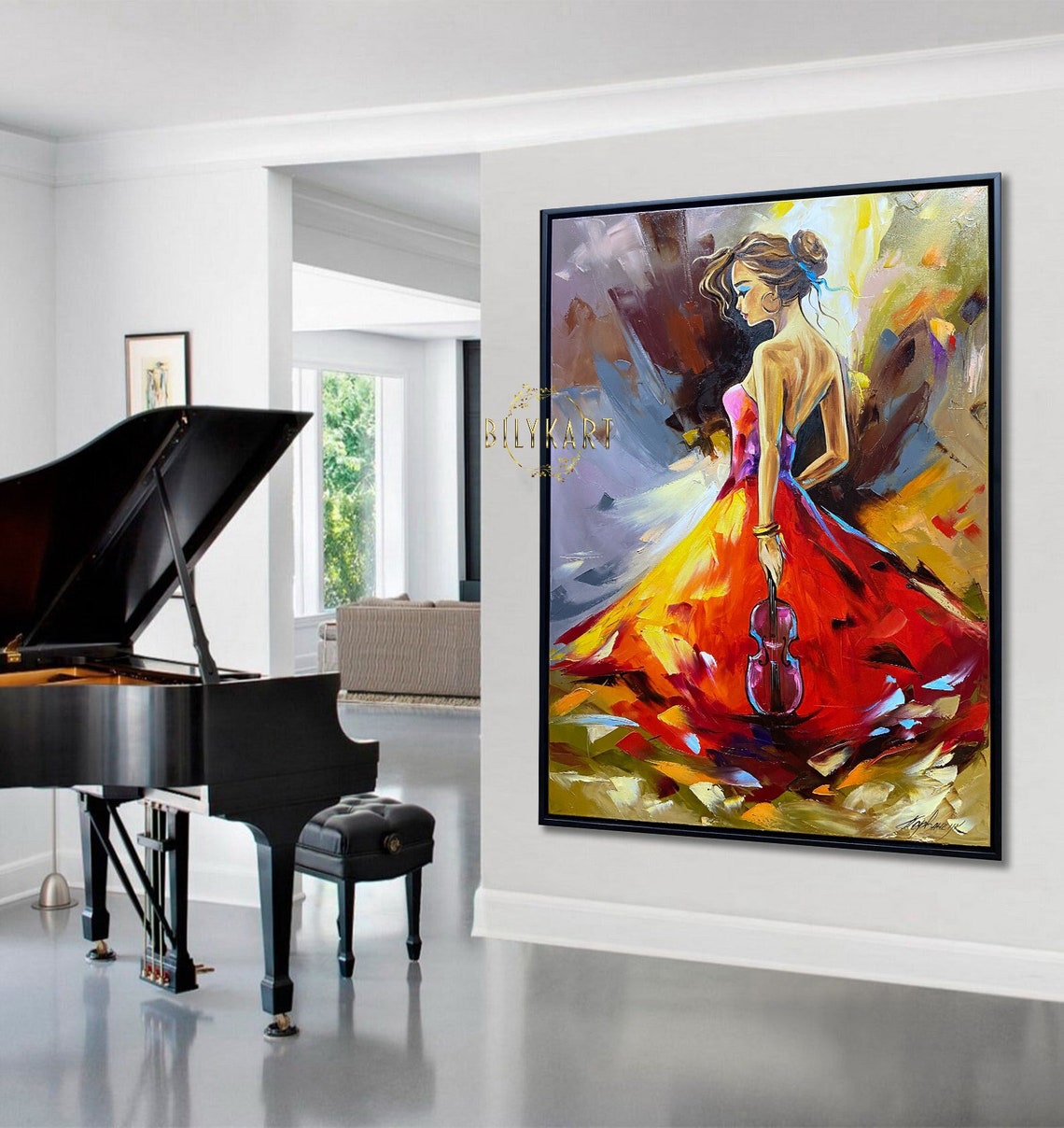 Original Girl With Violin Oil Painting Music Player Wall Art - Etsy