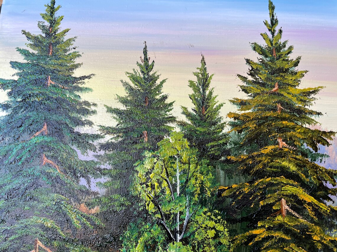 Green Forest Painting Original Trees Wall Art River Oil - Etsy
