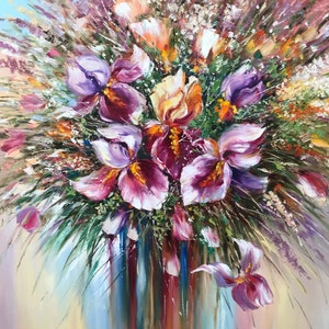 Large Abstract Flower Oil Painting Original Textured Flower Canvas Wall ...