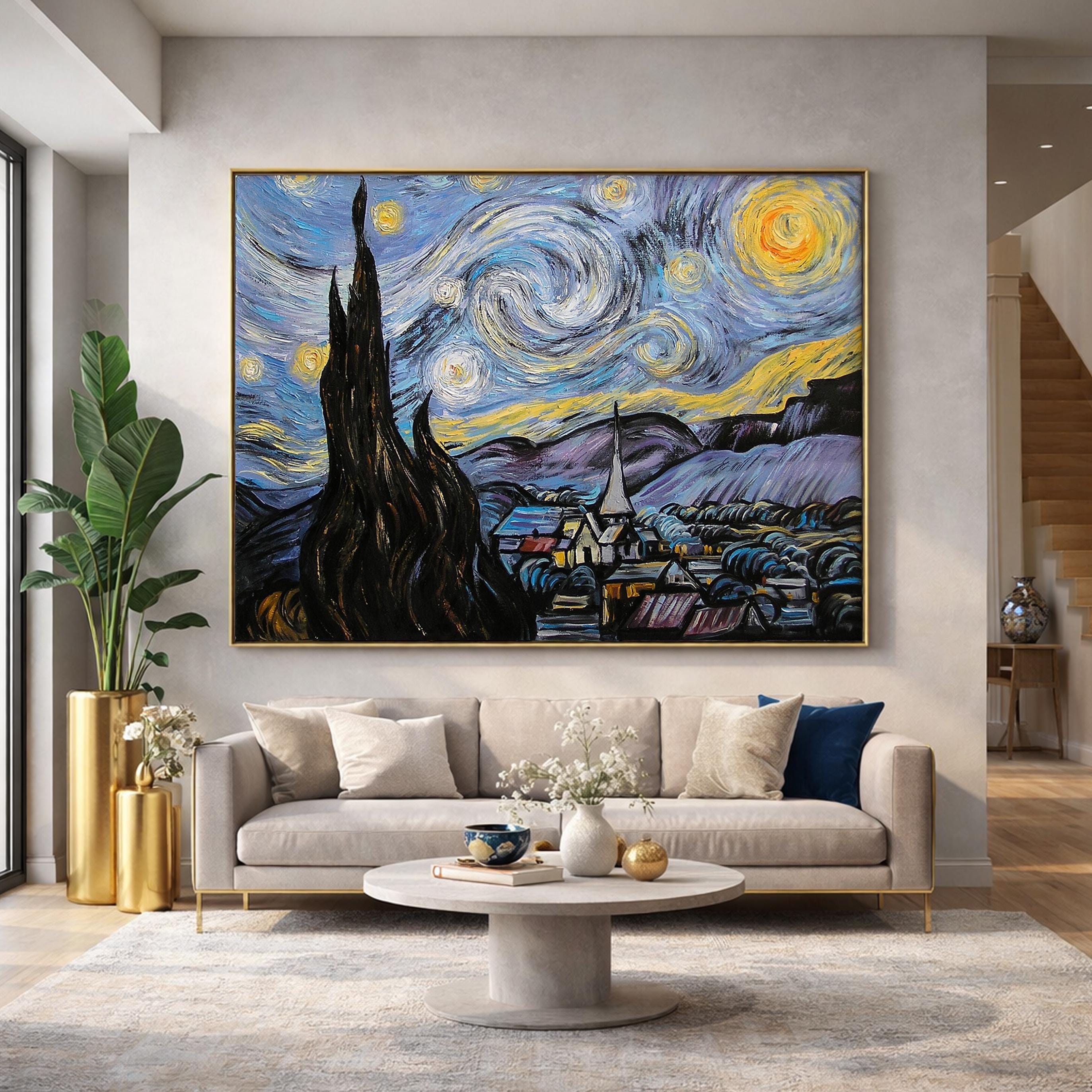 ゴッホの星月夜絵画 オリジナル キャンバスに描かれた星月夜絵画
