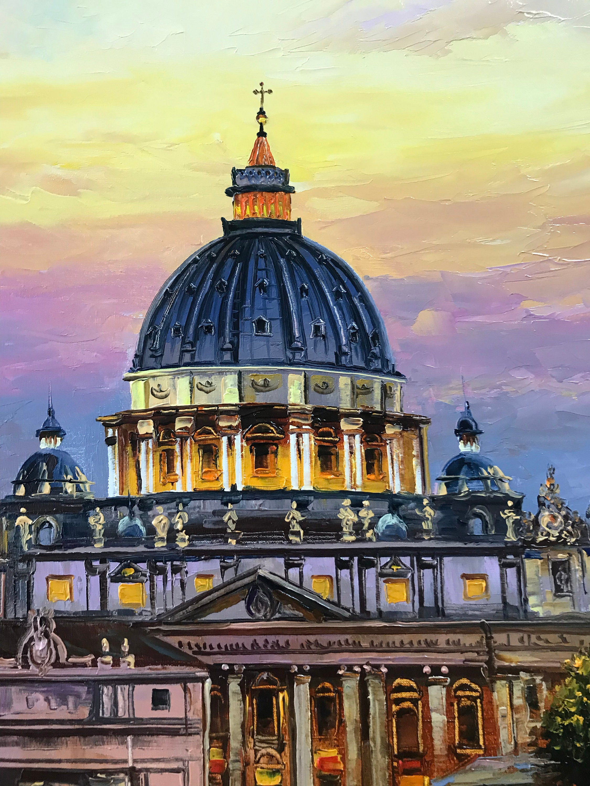 ローマの風景画 大きめ 油彩 絵画 イタリア 古い路地裏の風景画 インテリアアート額付き