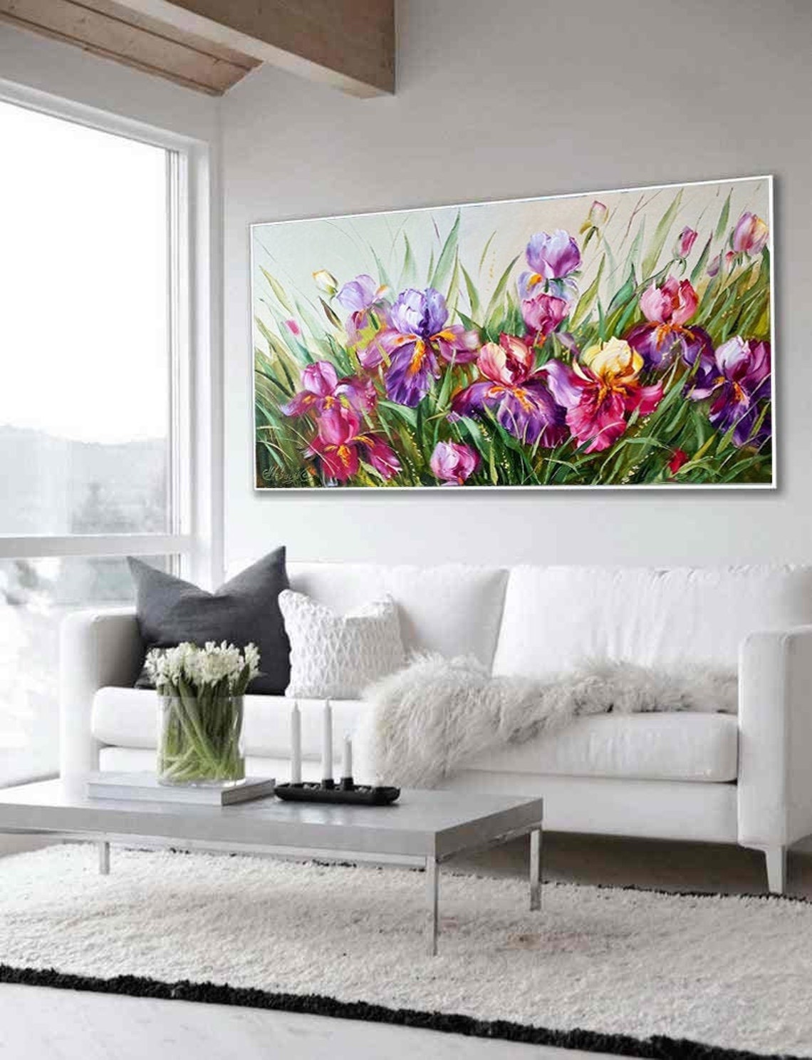 Large Horizontal Flower Oil Painting Original Flower Art - Etsy