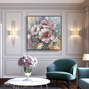 Large Abstract Flower Paintings on Canvas Purple Flower Oil Painting ...