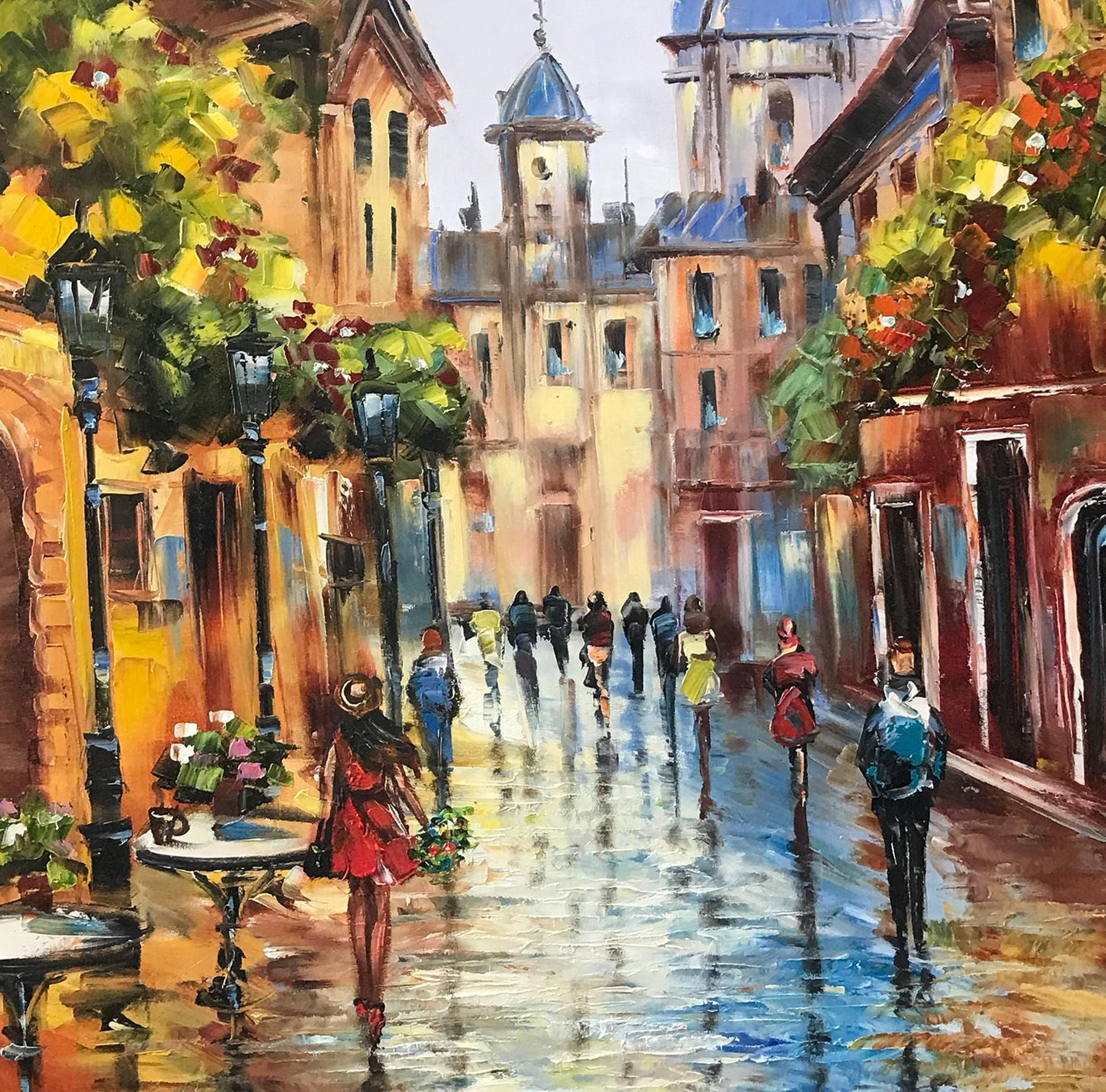 キャンバスに描かれたヨーロッパの街の風景画 ヨーロッパの都市