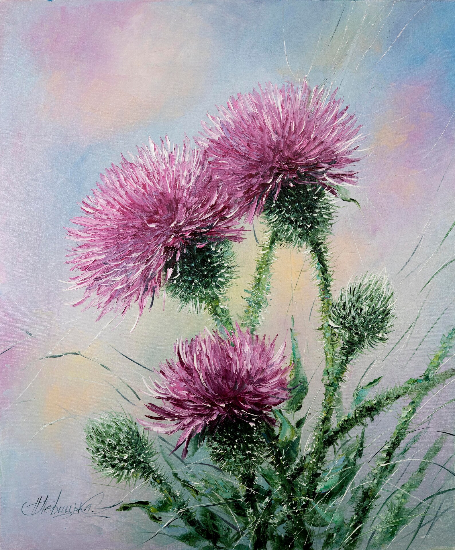Thistle oil painting Scotland thistle art Original plant Etsy