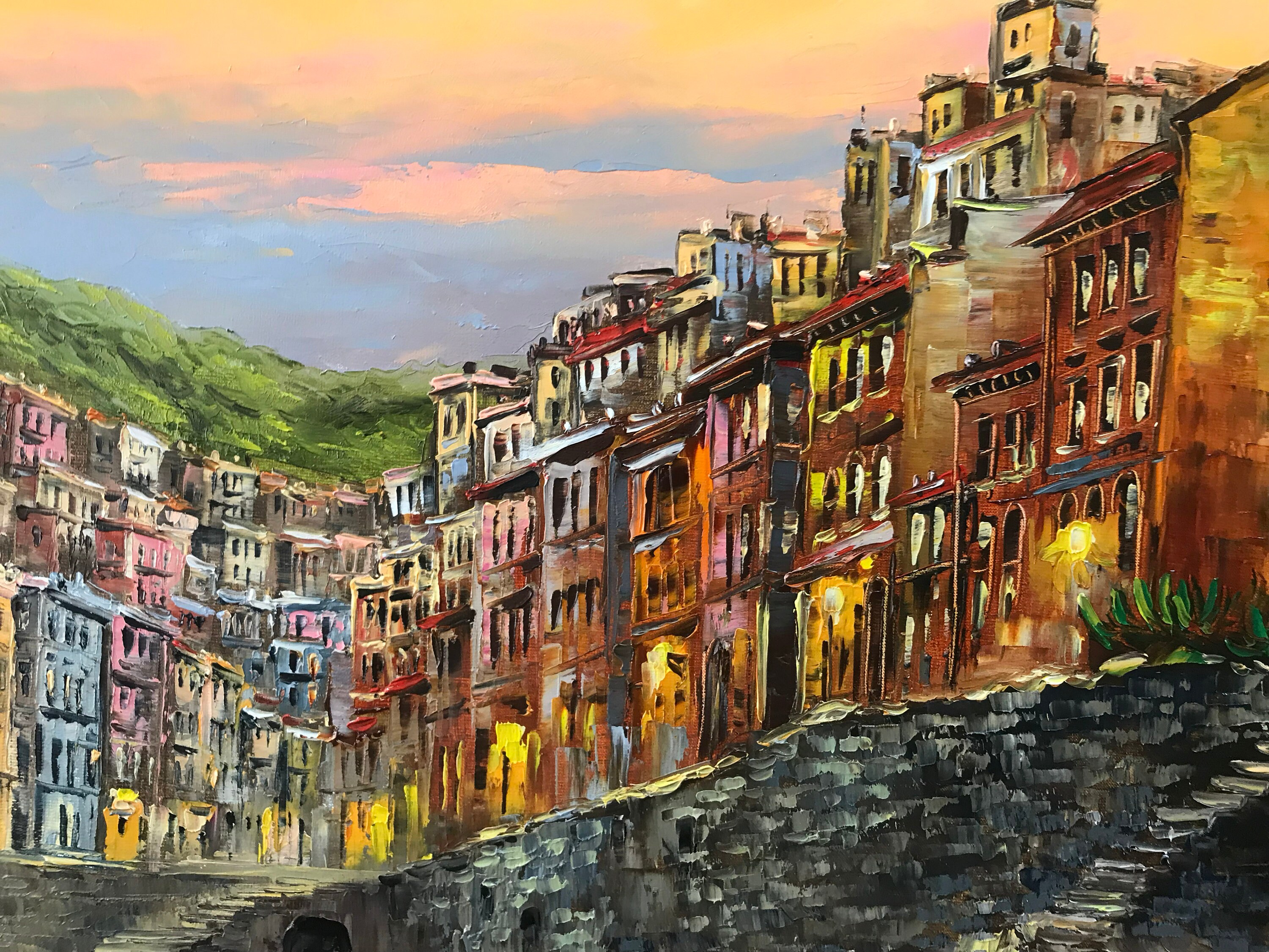 Cinque Terre Italy Oil Painting Original: Riomaggiore Wall Art - Etsy