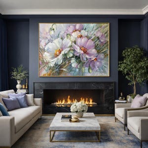 Large Flowers Oil Painting Original Daisy Wall Art Saga Green Purple Dining Room Decor Above Bed Art 40x30 Realistic Flower Daisy Painting image 5
