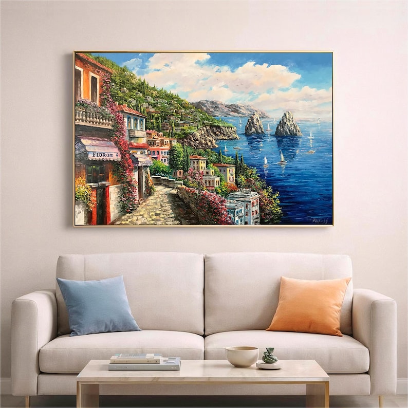 Capri Italy Oil Painting Original Amalfi Coast Painting on Canvas The Most Beautiful Italy Coastal Towns Cities Villages Paintings for Sale image 10