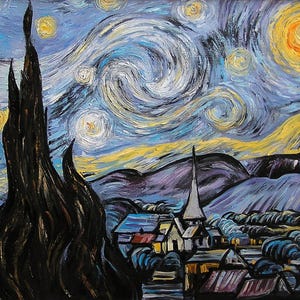 Van Gogh Starry Night Painting Original Starry Sky Painting on Canvas Vincent Van Gogh Inspired Gifts Night Sky Artwork Van Gogh Style Art