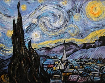 ゴッホの星月夜絵画 オリジナル キャンバスに描かれた星月夜絵画