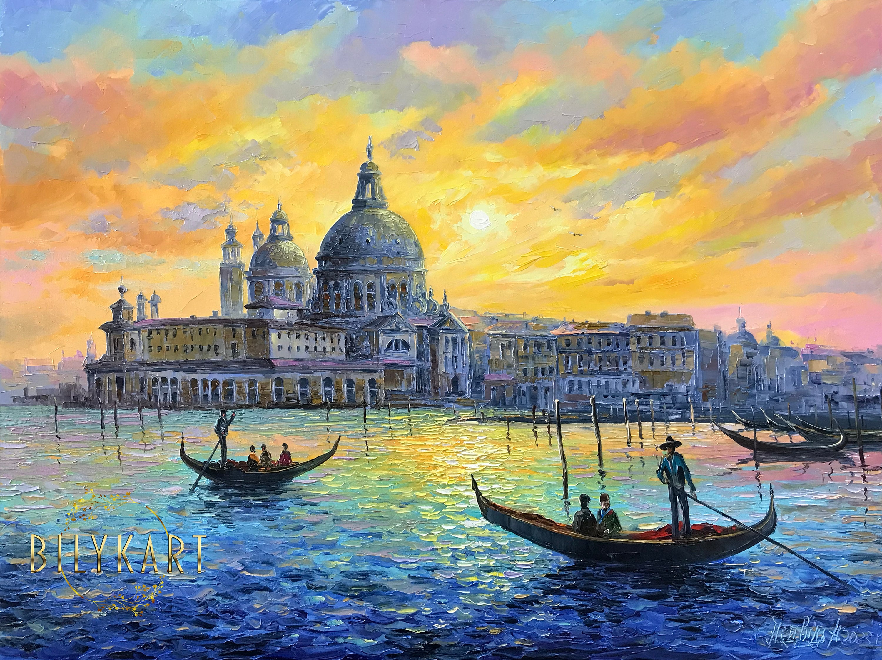 Venice Rialto Painting Colorful Original Art Canal Oil