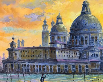 ベネチア運河の油絵、イタリアのオリジナル絵画、ベネチアの壁掛け