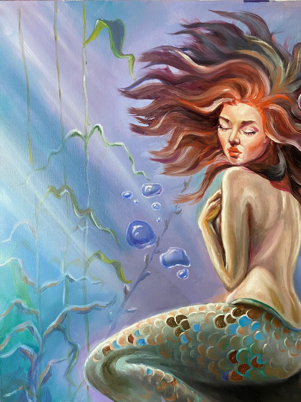 One of the Kind Mermaid Oil Painting Original Mermaid Wall Art Etsy