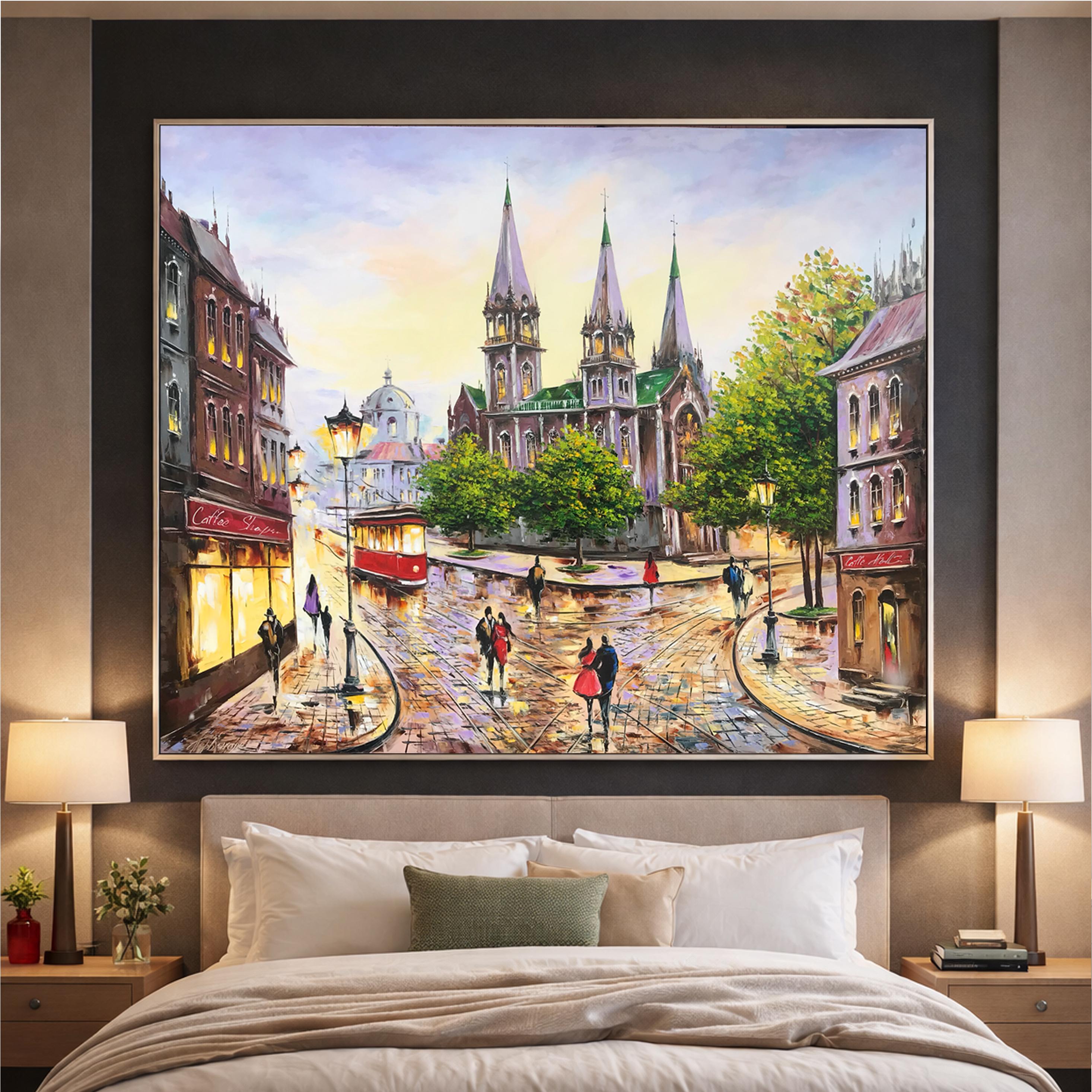 大聖堂風景　作者不詳　油絵　額61×33絵57×28cm ヨーロッパ街の風景 豪華本がコンパクトになってお手頃価格に】ヨーロッパ文化の極みを壮大