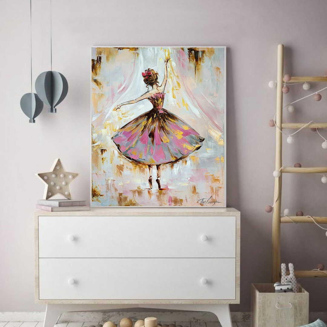 Pink and Gold Ballerina Canvas Painting Ballerina Girl Room Decor