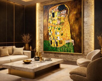 グスタフ・クリムト作「接吻」絵画複製、クリムト壁掛けアート